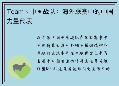 Team丶中国战队：海外联赛中的中国力量代表